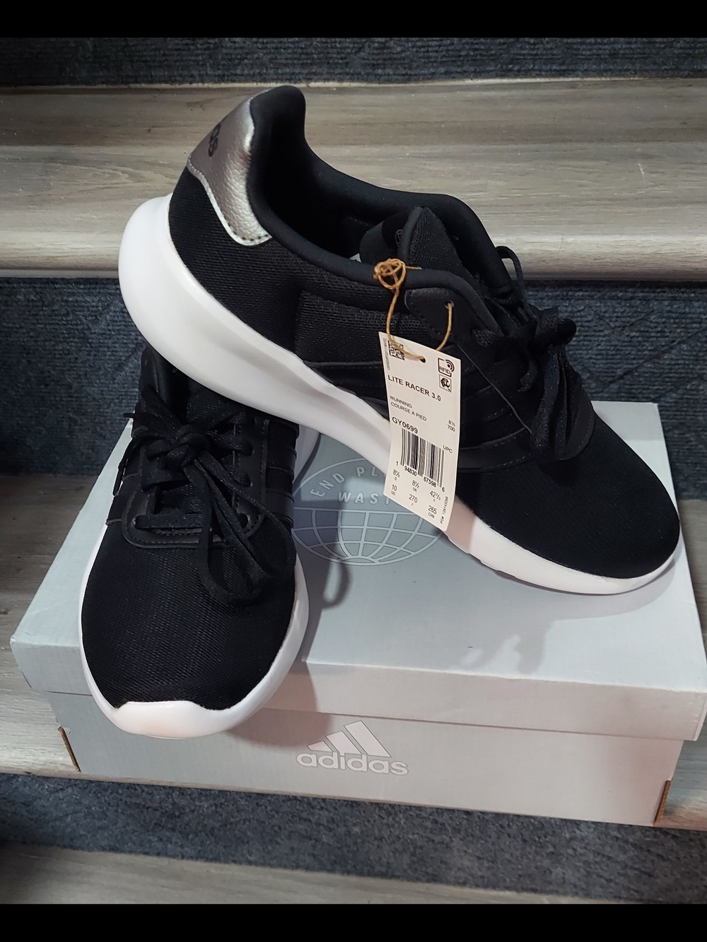 adidas Black & White Lightweight Sneakers - Picture 2 of 10